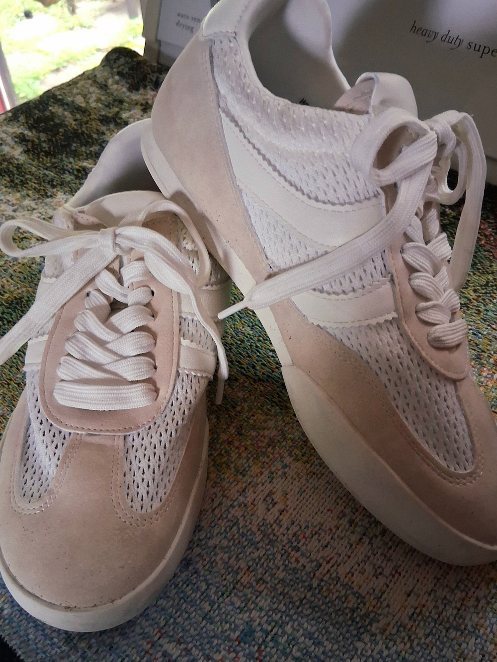 Dolce Vita White and Beige Mesh Suede Sneakers